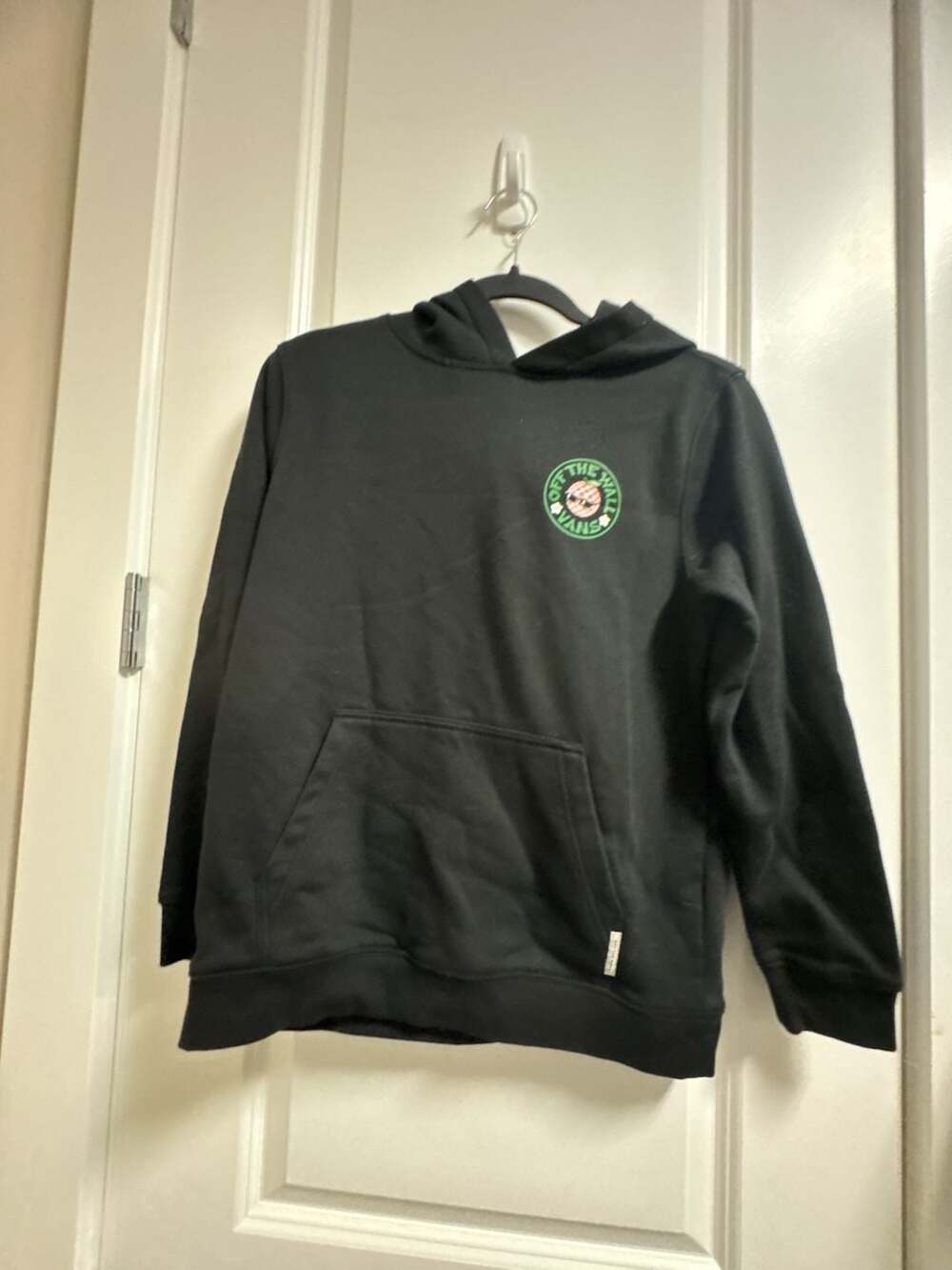 Vans Off The Wall Orange Hoodie Kids Size L Black Graphic